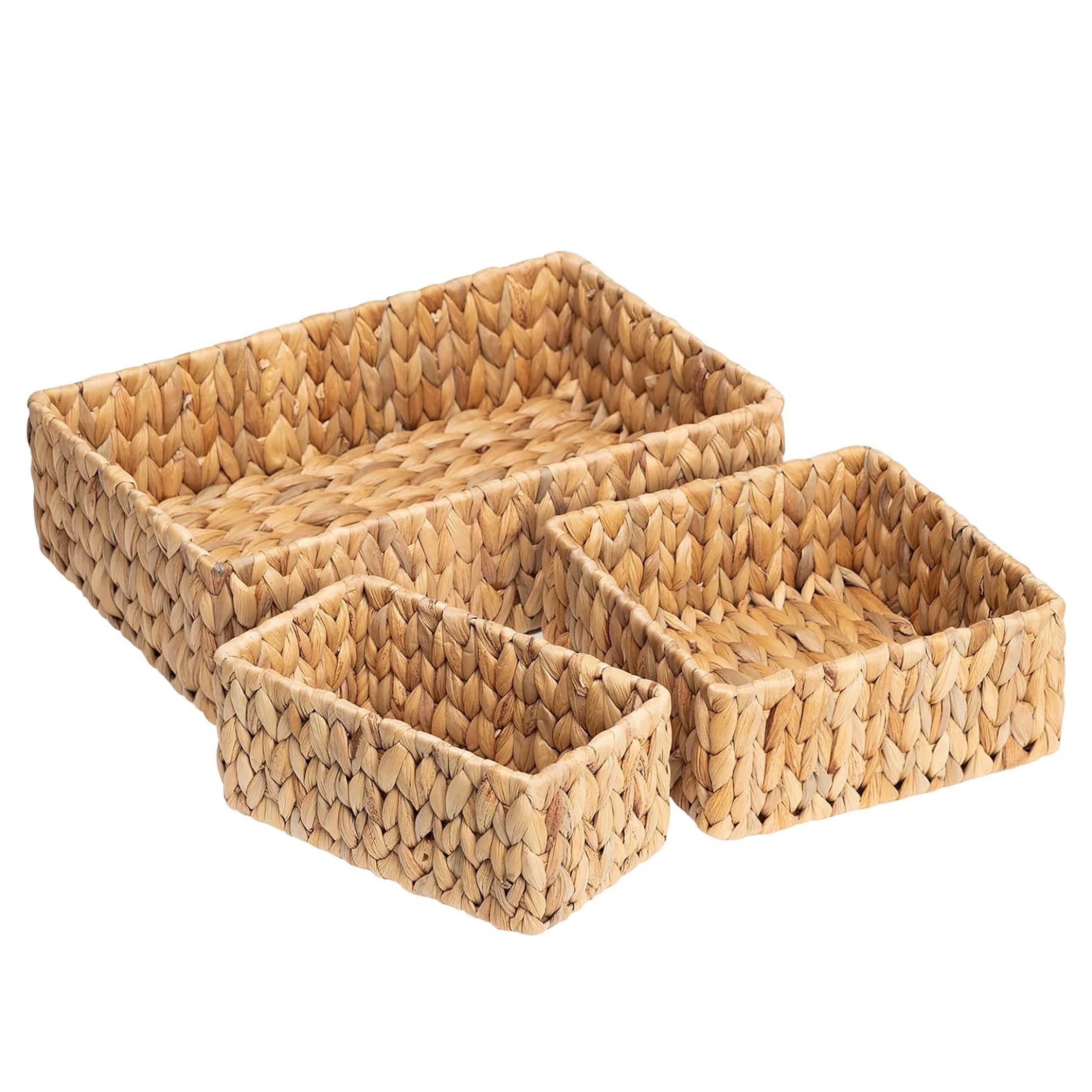 LAQUEDECRAFT 3-Pack Water Hyacinth Storage Baskets | Decorative Handwoven Organizer Baskets for Styling, Sorting & Home Organization | Ideal for Bathroom, Pantry, or Shelf Use