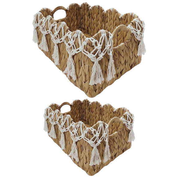 Laquedecraft Wavy Edges Water Hyacinth Basket with Decorative Organizers, Bronze (2 Pack)