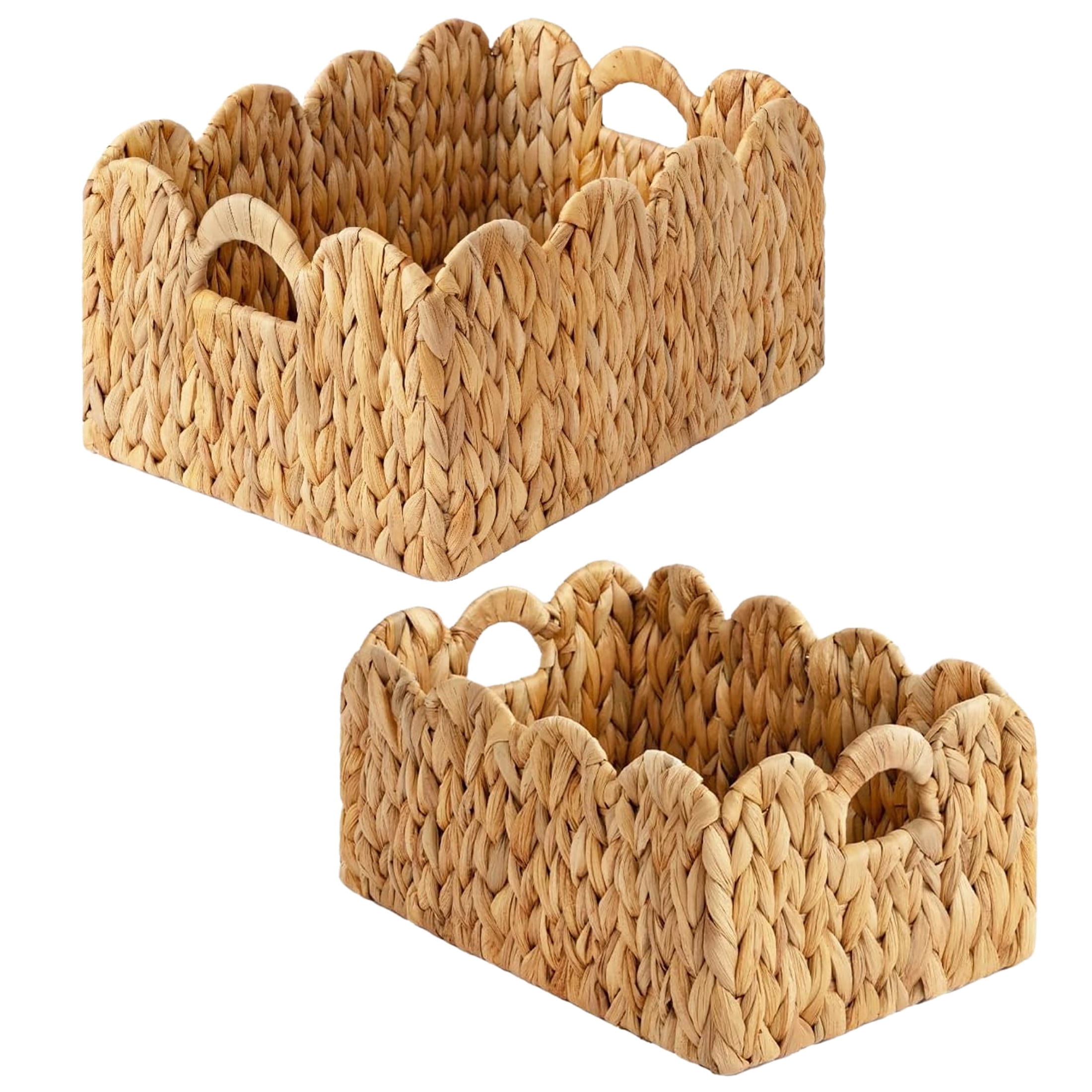 LAQUEDECRAFT Wavy Edges Water Hyacinth Storage Baskets with Handles | Perfect for Towels, Toys & Home Décor in Living Room, Nusery, Bathroom