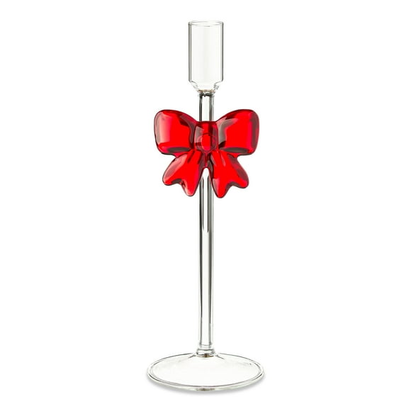 Large Clear Glass Christmas Taper Candle Holder with Bow, 10", by Holiday Time