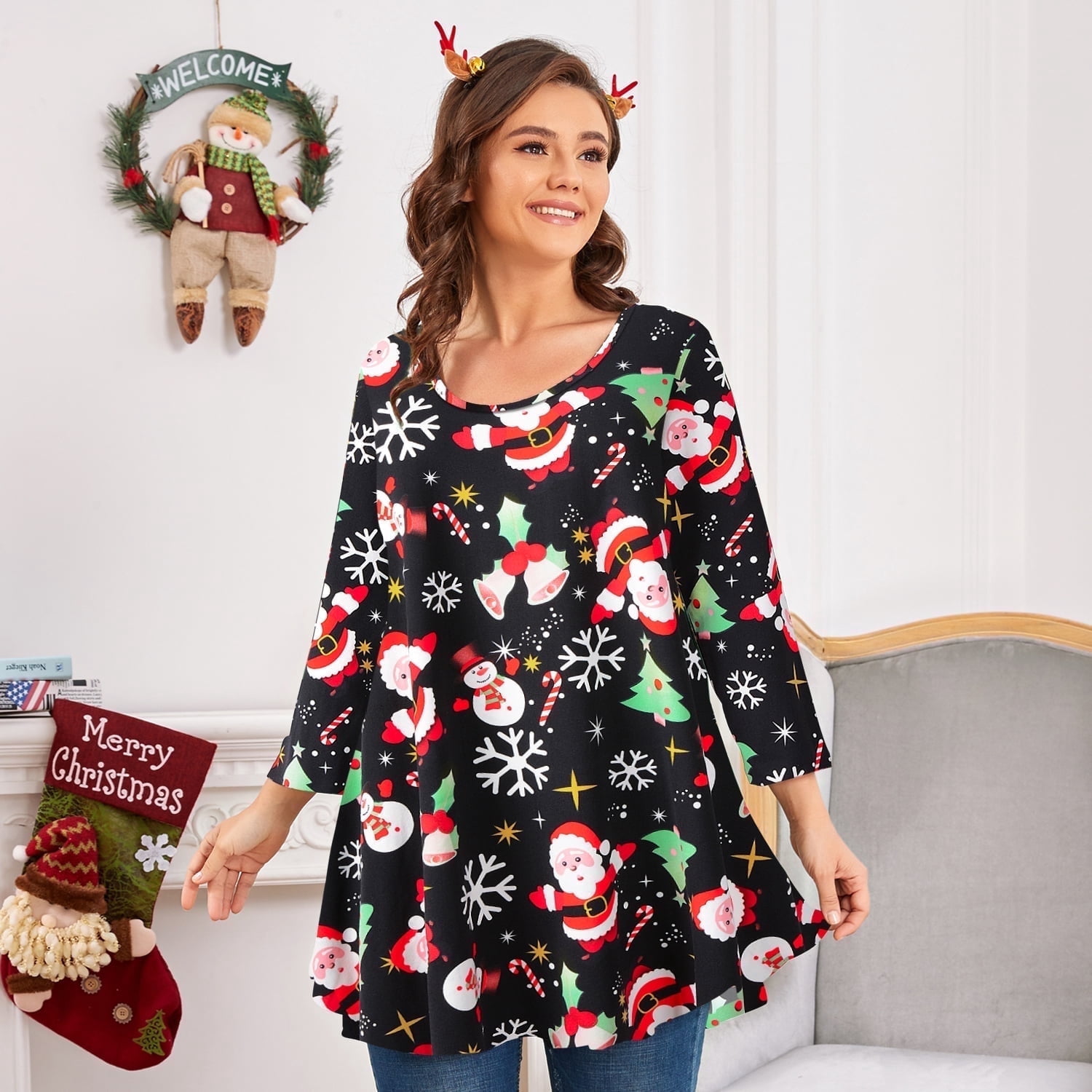 LARACE 3/4 Sleeve Shirts for Women Plus Size Tunic Dressy Top Loose Fit ...