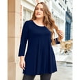 thumbnail image 1 of LARACE 3/4 Sleeve Shirts for Women Plus Size Tunic Dressy Top Loose Fit Flare T-Shirt Navy Blue 1X, 1 of 7