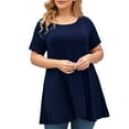 thumbnail image 1 of LARACE Casual Loose Tunic Blouse Tops For Women Short Sleeve Shirt Tops Ladies Blouse T Shirt Navy Blue 1X, 1 of 9