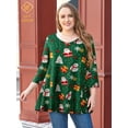 thumbnail image 1 of LARACE Christmas Women's 3/4 Sleeve Tees for Women Round Neck Crochet Flowy Casual Shirts Blouses Tops Flower45 1X, 1 of 7