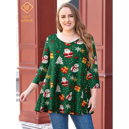 LARACE Christmas Womens Tunic Tops 3/4 Sleeve Plus Size Loose Fit Tunics Dressy Casual Paisley Floral Swing Flare Top for Leggings Flower45 3X