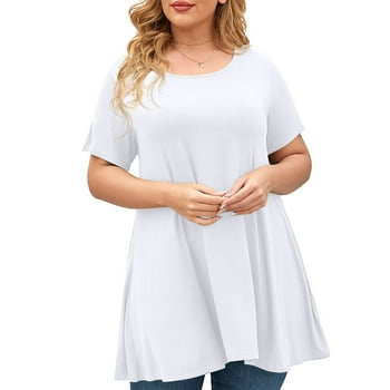 LARACE Plus Size Blouse for Women Short Sleeve Casual Shirt Tunic Tops Down Neck T-Shirt Loose Shirt White 3X