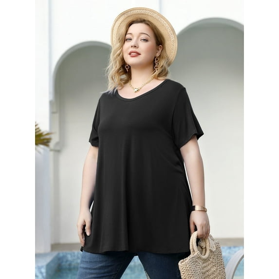 LARACE Plus Size Blouse for Women Short Sleeve Casual Shirt Tunic Tops T-Shirt Loose Shirt