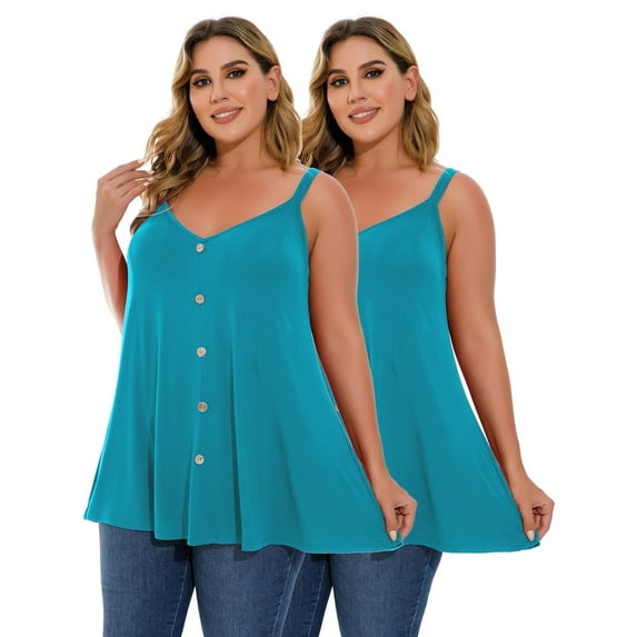 LARACE Plus Size Tank Tops for Women Casual Blouse Workout Tank Tops Sleeveless Loose Summer LakeBlue_1X