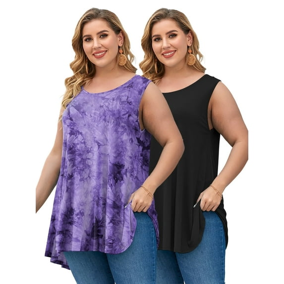 LARACE Plus Size Tank Tops for Women Sleevelss Tunic Casual Summer Clothes Swing Shirts B-Purple+Black_4X
