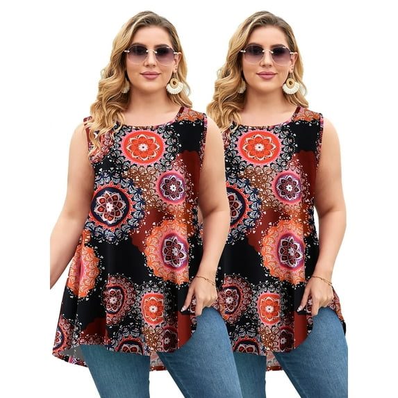 LARACE Plus Size Tank Tops for Women Sleevelss Tunic Casual Summer Clothes Swing Shirts for Jeans A-Black19_4X