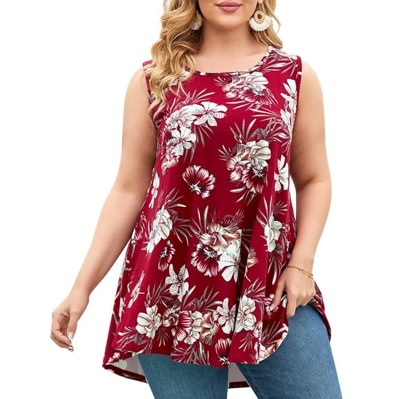 LARACE Plus Size Tank Tops for Women Sleevelss Tunic Casual Summer Clothes Swing Shirts for Jeans(A-WineRed18 4X)