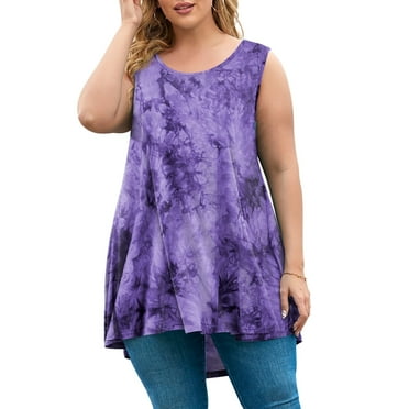 LARACE Plus Size Tank Tops for Women Sleevelss Tunic Casual Summer Clothes Swing Shirts for Jeans(B-Purple 1X)