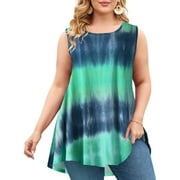 LARACE Plus Size Tank Tops for Women Sleevelss Tunic Casual Summer Clothes Swing Shirts for Jeans(T05-Navy 2X)