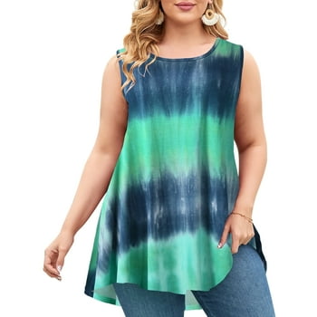 LARACE Plus Size Tank Tops for Women Sleevelss Tunic Casual Summer Clothes Swing Shirts for Jeans(T05-Navy 4X)