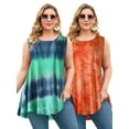 thumbnail image 1 of LARACE Plus Size Tank Tops for Women Sleevelss Tunic Casual Summer Clothes Swing Shirts for Jeans T05-Navy+B-Orange_3X, 1 of 7