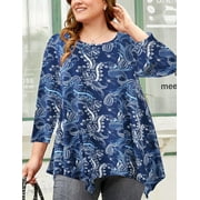 LARACE Plus Size Tops For Women 3/4 Sleeve Comfy Tunic For Leggings Loose Casual T-Shirt A-Navy12 4X