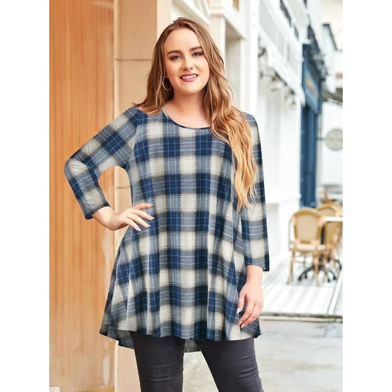 LARACE Plus Size Tops for Women 3/4 Sleeve Shirts Tunic Tops Loose Fit Basic Lady Clothes 6-Khaki 1X