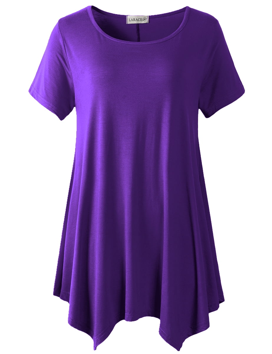 LARACE Plus Size Tunic Tops for Women Pleated Flowy Short Sleeve Shirts