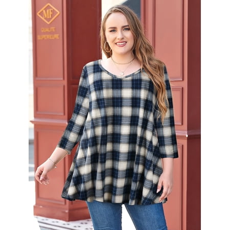LARACE Plus Size Tunic for Women 3/4 Sleeve Crewneck Tops Flowy Blouse Loose Fit Babydoll Maternity Shirts Khaki 2X