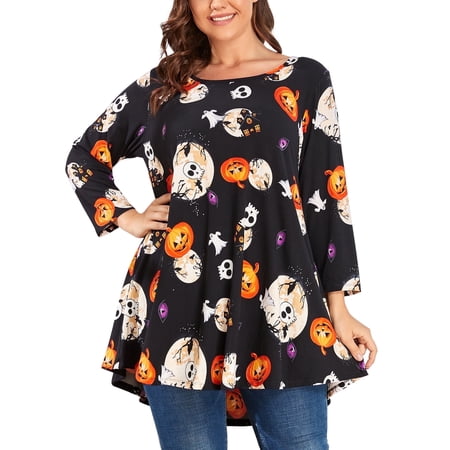 LARACE Plus Size Tunics for Women Long Shirts in Sizes up to 4X Casual Wear or Dressing Up, Available in a Variety of Colors and Styles(4X,Flower42_Halloween)