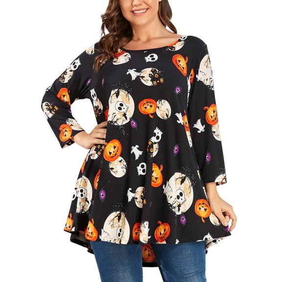 LARACE Plus Size Tunics for Women Long Shirts in Sizes up to 4X Casual Wear or Dressing Up, Available in a Variety of Colors and Styles(4X,Flower42_Halloween)