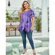 LARACE Short Sleeve T-Shirts for Women Plus size Tops V-Neck Tunic Tops for Leggings B-Purple_3X