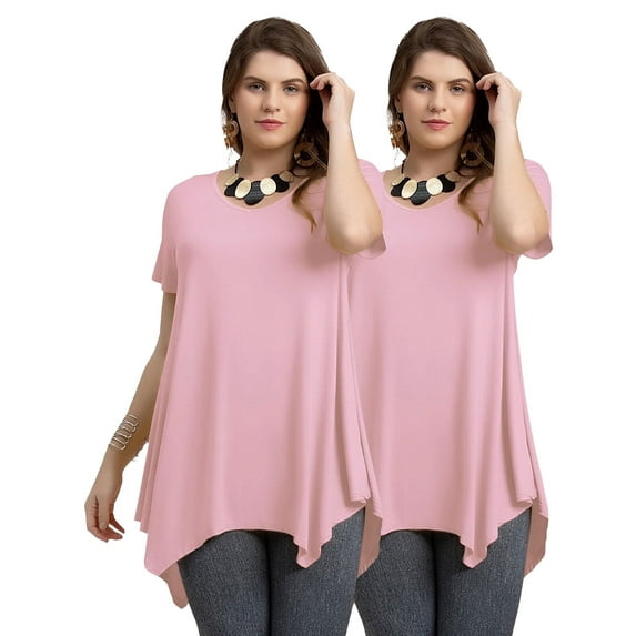 LARACE Short Sleeve T-Shirts for Women Plus size Tops V-Neck Tunic Tops for Leggings Pink_2X