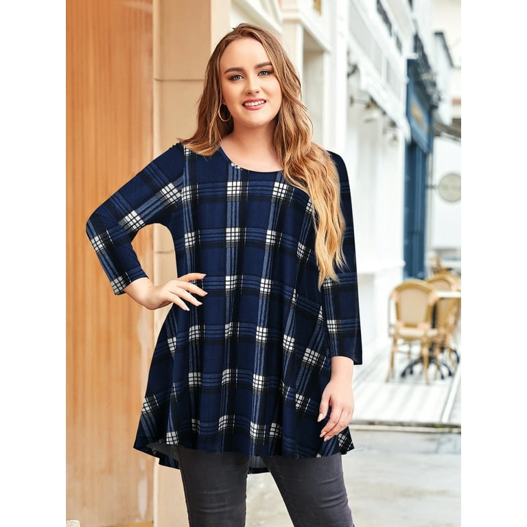 LARACE Stylish Plus Size Tunics for Women - Comfortable and Flattering Long  Shirts with Various Colors and Patterns Available 1-NavyBlue 3X