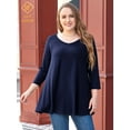 thumbnail image 1 of LARACE Women's 3/4 Sleeve Tees for Women Round Neck Crochet Flowy Casual Shirts Blouses Tops NavyBlue 1X, 1 of 8
