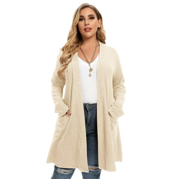 LARACE Women's Cardigans with Pockets Casual Lightweight Open Front Cardigan Sweaters for Women Apricot L