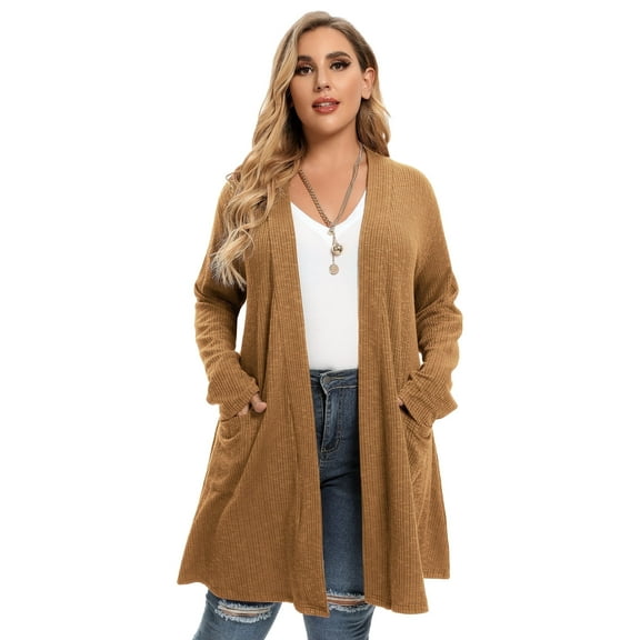 LARACE Women's Cardigans with Pockets Casual Lightweight Open Front Cardigan Sweaters for Women Brown L