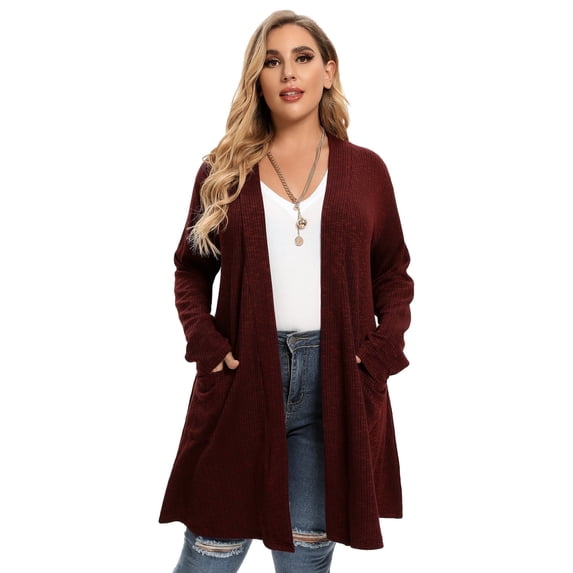 LARACE Women's Cardigans with Pockets Casual Lightweight Open Front Cardigan Sweaters for Women WineRed L