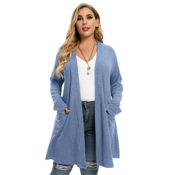 LARACE Women's Lightweight Open Front Cardigans Long Sleeve Casual Soft Drape Fall Cardigan SkyBlue 3X