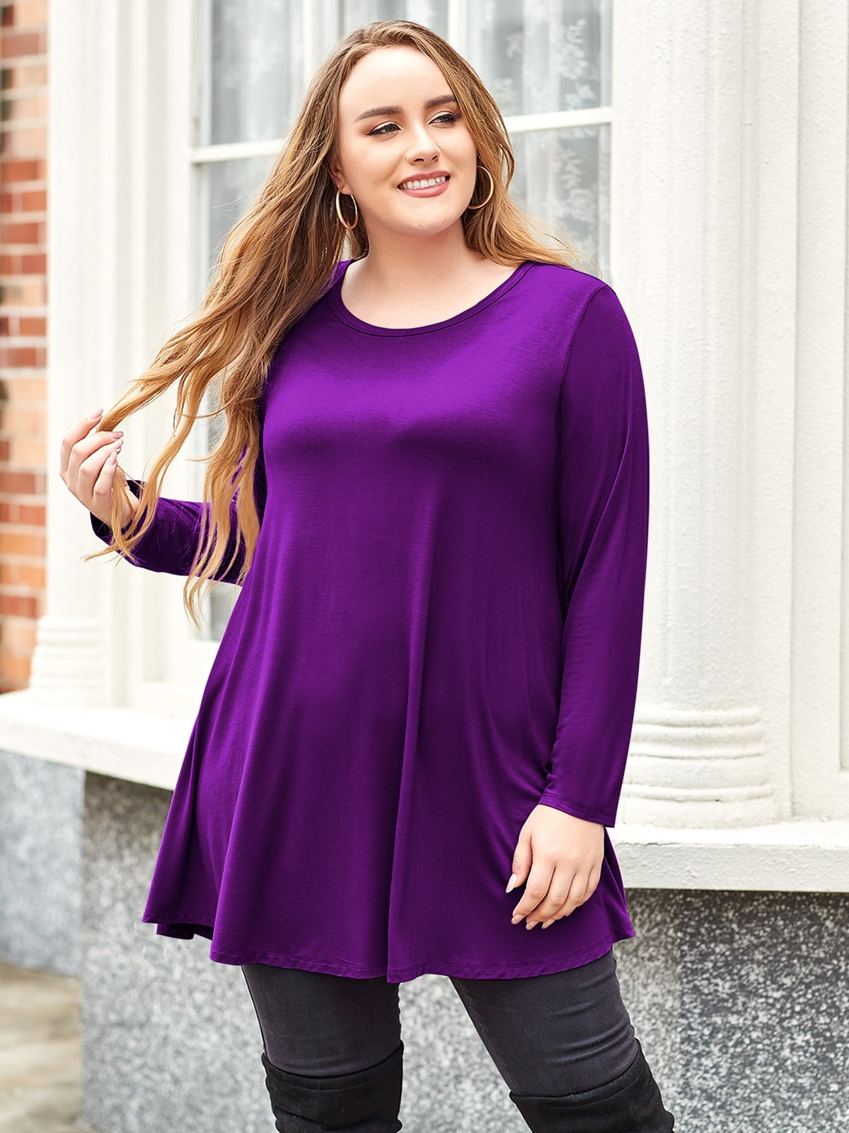 LARACE Women's Plus Size Tee Shirt Stripe Boho Long Sleeve Tunic