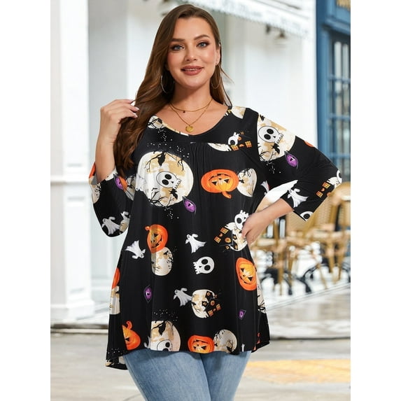 LARACE Women's Plus Size Tops 3/4 Length Sleeve Shirts Dressy Casual V Neck Tunic Blouse Flower42_2X