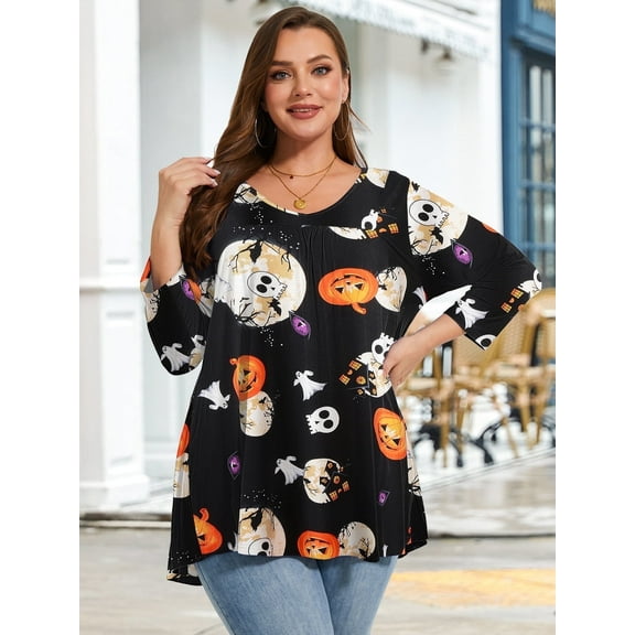 LARACE Women's Plus Size Tops 3/4 Length Sleeve Shirts Dressy Casual V Neck Tunic Blouse Flower42_4X