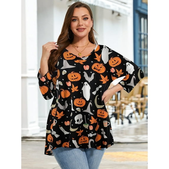 LARACE Women's Plus Size Tops 3/4 Length Sleeve Shirts Dressy Casual V Neck Tunic Blouse Flower93_3X