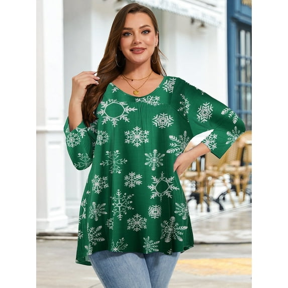 LARACE Women's Plus Size Tops 3/4 Length Sleeve Shirts Dressy Casual V Neck Tunic Blouse Flower94_3X