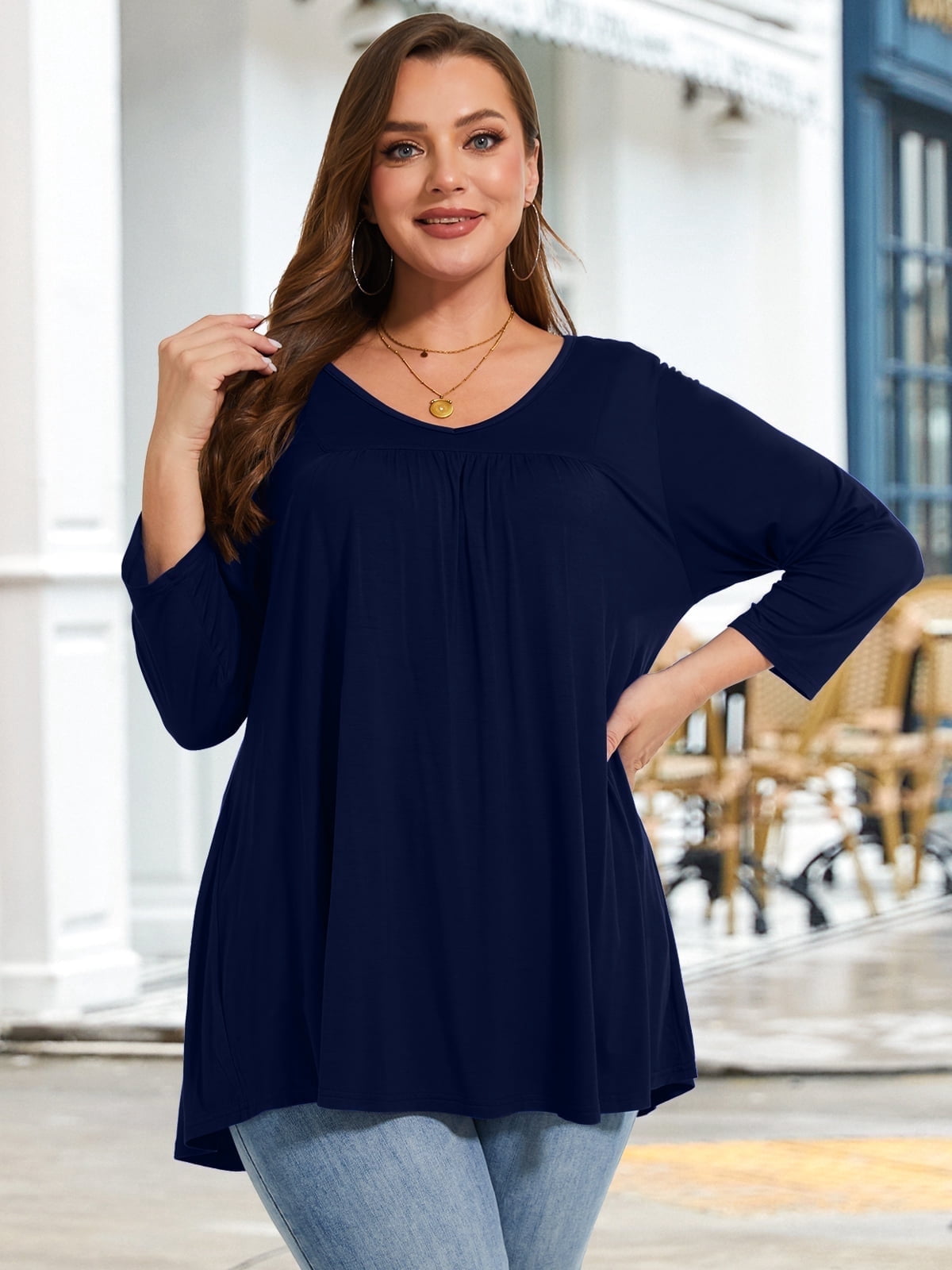 LARACE Women's Plus Size Tops 3/4 Length Sleeve Shirts Dressy Casual V ...