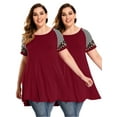 thumbnail image 1 of LARACE Womens Plus Size Casual Tops Crewneck Short Sleeve Shirt Floral Blouses Tunic Tops WineRed_4X, 1 of 6
