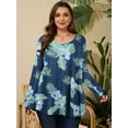 thumbnail image 1 of LARACE Womens Plus Size Long Sleeve Tops Tunic Tops Casual Floral Henley Shirts A-SteelBlue32 3X, 1 of 7