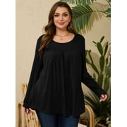 LARACE Womens Plus Size Long Sleeve Tops Tunic Tops Casual Floral Henley Shirts Black 2X