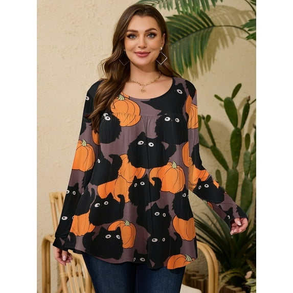 LARACE Womens Plus Size Long Sleeve Tops Tunic Tops Casual Floral Henley Shirts Flower91 4X