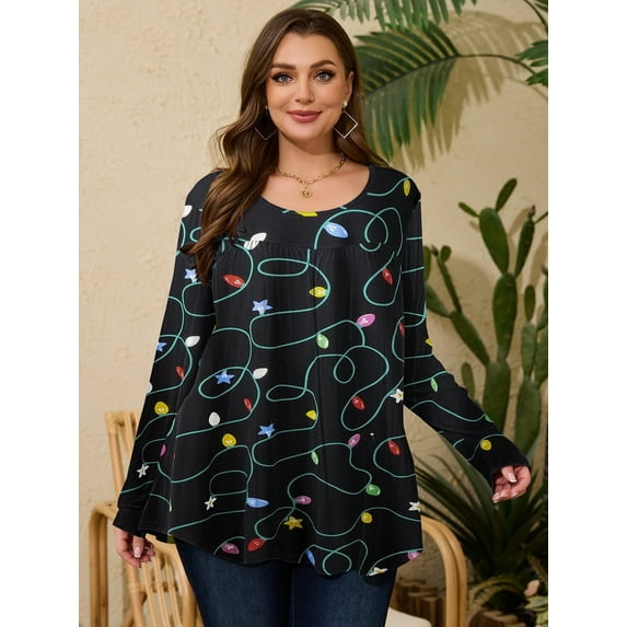 LARACE Womens Plus Size Long Sleeve Tops Tunic Tops Casual Floral Henley Shirts Flower95 1X