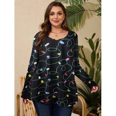 LARACE Womens Plus Size Long Sleeve Tops Tunic Tops Casual Floral Henley Shirts Flower95 3X