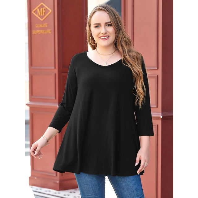 LARACE Womens Tunic Tops 3/4 Sleeve Plus Size Loose Fit Tunics Dressy ...
