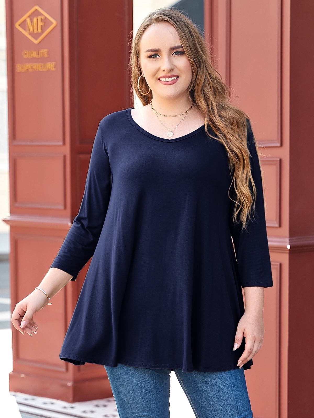 LARACE Womens Tunic Tops 3/4 Sleeve Plus Size Loose Fit Tunics Dressy ...