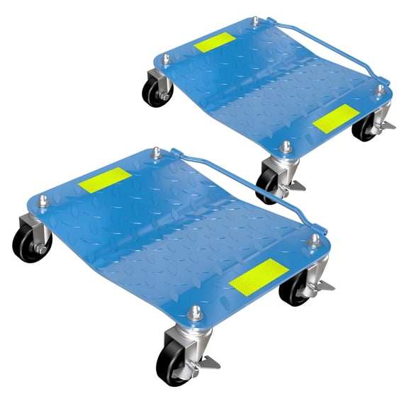 LARBANKE 2-Pack Car Wheel Dollies, 3000 lbs Total Capacity Heavy Duty Tire Skates, Vehicle Mover with Safety Reflective Strips, 2 Brake Wheels and Integrated Carrying Handle for Easy Garage Storage