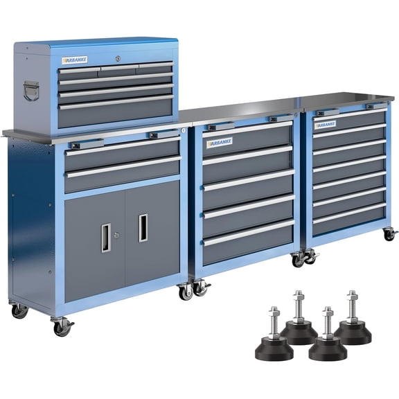 LARBANKE 20-Drawer Rolling Tool Chest Combo, Large Mobile Tool Cabinet with Stainless Steel Countertop, 2-in-1 Modular Tool Box Organizer with Locking Drawers for Garage & Workshop, Blue