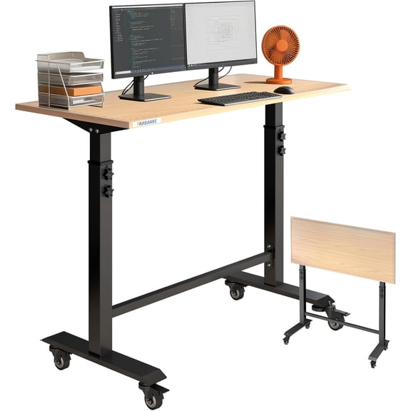 LARBANKE 45'' Foldable Workbench with Scale,Workbench from 33.5'' to 41.3'', with Five Heights,with 4 * 360°Brake Wheels and Footpads,Folding Work Bench for Easy Storage